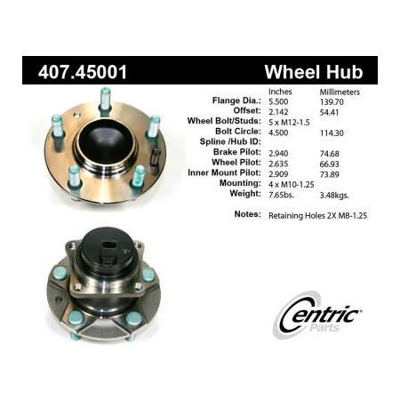 Centric Premium Hub and Bearing Assembly; With Integral ABS, Parts 407.45001